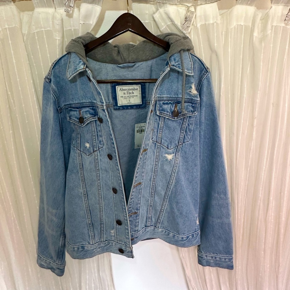 Denim distressed hoodie jacket
